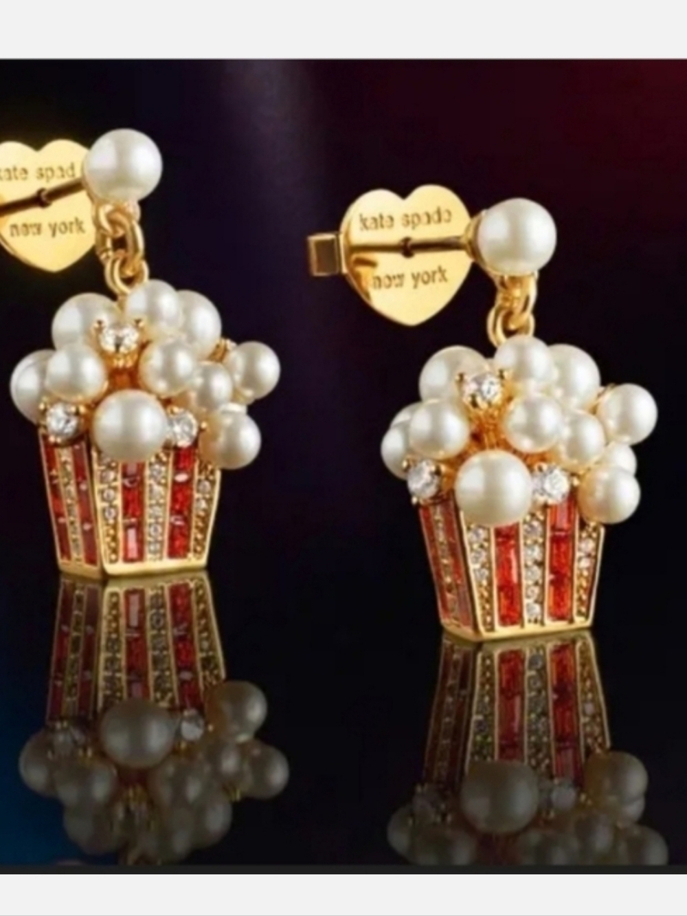 Kate Spade Gold and Red Popcorn Earrings with Pearls